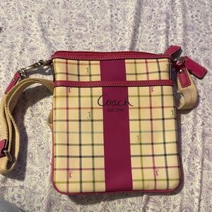 Coach Pink and Cream Checkered Crossbody Bag
